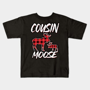 Red Plaid Cousin Moose Matching Family Pajama Christmas Gift Kids T-Shirt